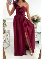 Women's Party Dress Homecoming Dress Swing Dress Long Dress Maxi Dress Wine Red Green Sleeveless Pure Color Patchwork Summer Spring Cold Shoulder Red Valentines Dress Valentine's Day Wedding Guest