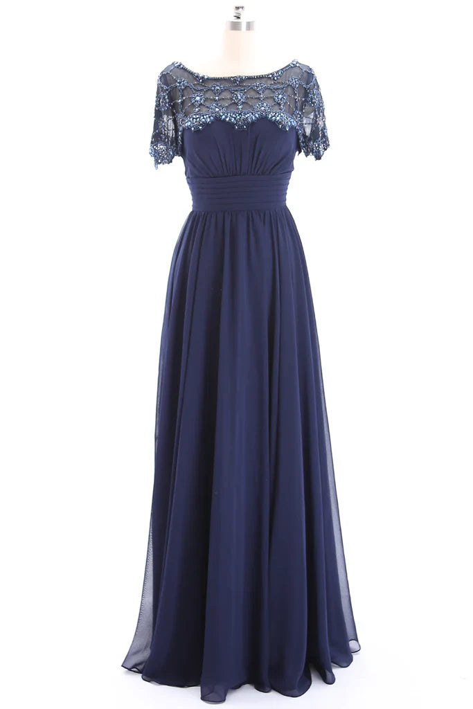 Beaded Short Sleeves Mother of the Brides Gown