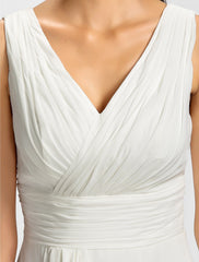 Sheath / Column V Neck Floor Length Chiffon Bridesmaid Dress with Draping / Sash / Ribbon / Side Draping