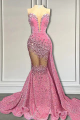 V-neck pailletten prom-jurk zeemeermin mouwloos kristal.