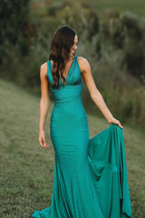 Molly | Mermaid Deep V-Neck Beaded Satin Long Prom Dress