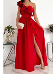 Women's Party Dress Homecoming Dress Swing Dress Long Dress Maxi Dress Wine Red Green Sleeveless Pure Color Patchwork Summer Spring Cold Shoulder Red Valentines Dress Valentine's Day Wedding Guest