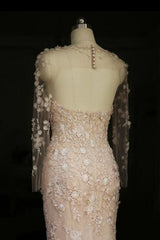Mermaid Designer Open Back Sheer Flowers Long Sleeve Wedding Dress