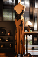 Vintage Elegant V-neck Applique Design Romantic Chiffon Evening Dress Prom Dress HZ1024
