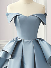 Simple A-Line Satin Blue Long Prom Dress, Blue Satin Long Formal Dress
