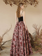 A-Line Black Velvet Satin Long Prom Dress, Black Long Formal Dress