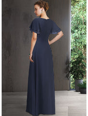 Aimishang Sheath / Column Mother of the Bride Dress Elegant V Neck Floor Length Chiffon Short Sleeve with Appliques Ruching