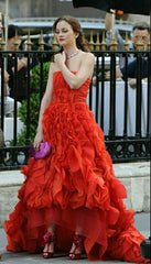 Modest Ball Gown Strapless Red Sleeveless Long Evening Party Gowns Evening Dress Special Formal Dresses Prom Dress DH1344