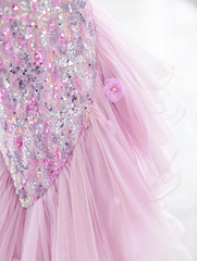 Modest Mermaid One Shoulder Pink Sequin Long Evening Party Gowns Evening Dress Special Formal Dresses Prom Dress DH2792