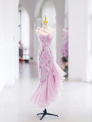 Modest Mermaid One Shoulder Pink Sequin Long Evening Party Gowns Evening Dress Special Formal Dresses Prom Dress DH2792