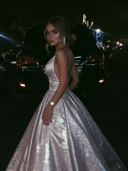 Sparkly Ball Gown Spaghetti Straps Sequin White Sleeveless Long Evening Party Gowns Evening Dress Special Formal Dresses Prom Dress DH319