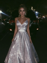 Sparkly Ball Gown Spaghetti Straps Sequin White Sleeveless Long Evening Party Gowns Evening Dress Special Formal Dresses Prom Dress DH319