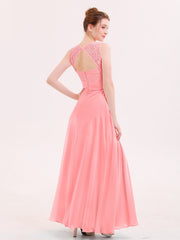 Illusion Neck Lace and CHIffon Dress with Slit Flamingo