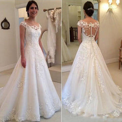 Wholesale Lace Wedding Dress Cap Sleeves, Bridal Gown ,Dresses For Brides