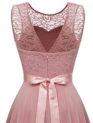 Women's Party Dress Lace Dress Homecoming Dress Midi Dress Pink Wine Blue Sleeveless Pure Color Lace Summer Spring Crew Neck Party Birthday Evening Party Wedding Guest