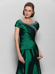 A-Line Mother of the Bride Dress Vintage Inspired V Neck Ankle Length Taffeta Short Sleeve with Beading Side