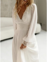 Wholesale Beach Simple Wedding Dresses Formal Wedding Dresses A-Line Illusion Neck Long Sleeve Floor Length Tulle Bridal Gowns With Ruched Beading