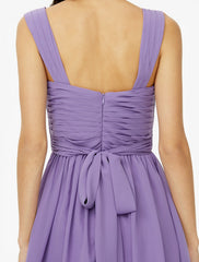 A-Line Bridesmaid Dress Straps Sleeveless Open Back Knee Length Chiffon Sash Ribbon Bow(s)