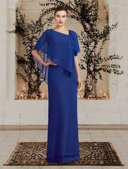 Aimishang  Sheath / Column Mother of the Bride Dress Plus Size Elegant Bateau Neck Floor Length Chiffon Short Sleeve with Beading Ruffles