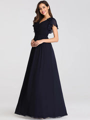 A-Line Mother of the Bride Dress Plus Size V Neck Floor Length Chiffon Short Sleeve with Ruffles