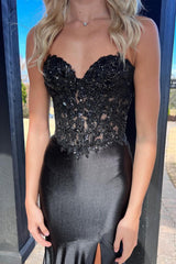 Mermaid Sweetheart Black Long Satin Prom Dresses