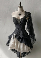 Cute Black Prom Dress One-shoulder A-Line Party Dress Tulle Appliques Short Birthday Dress DP05122