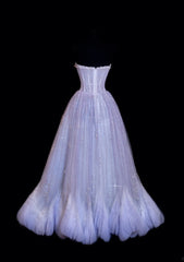 Cute Purple Prom Dress Tulle Strapless A-Line Evening Dress Sleeveless Sweet 16 Dress DP05126