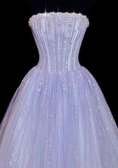 Cute Purple Prom Dress Tulle Strapless A-Line Evening Dress Sleeveless Sweet 16 Dress DP05126