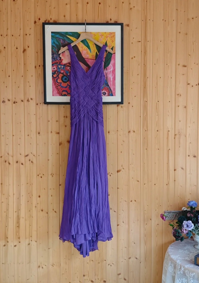VIntage Purple Prom Dress Chiffon V-neck Sheath Evening Dress DP05127