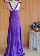 VIntage Purple Prom Dress Chiffon V-neck Sheath Evening Dress DP05127