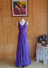 VIntage Purple Prom Dress Chiffon V-neck Sheath Evening Dress DP05127