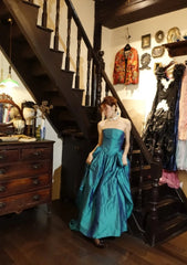 Cute Teal Prom Dress Strapless A-Line Birthday Dress Satin Sleeveless Evening Dress DP05130