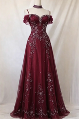 Classy Purple Prom Dress Chiffon Beaded Off-shoulder A-Line Evening Dress Sleeveless Birthday Dress DP05234