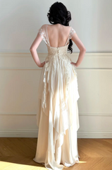 Elegant Sweetheart Sheath Chiffon Long Prom Dresses, Light Champagne Formal Evening Dresses DP3160