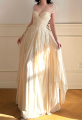 Elegant Sweetheart Sheath Chiffon Long Prom Dresses, Light Champagne Formal Evening Dresses DP3160