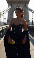 Elegant Sweetheart A-Line Navy Blue Long Prom Dresses Sleeveless Satin Navy Blue Evening Dresses DP3853