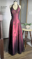 Vintage Fuchsia Chiffon Halter-neck A-Line Prom Dress Party Dress Evening Dress HZ1024
