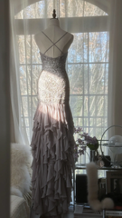 Light Lilac Straps Mermaid Beading Ruffles Long Evening Dress Birthday Outfits, HZ0319