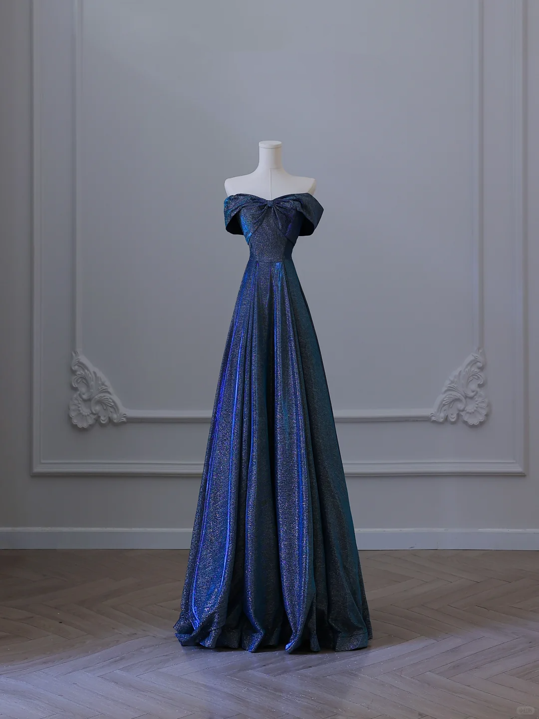 Elegant Navy Blue Off Shoulder A-Line Long Formal Prom Dress Birthday Outfits, HZ0319