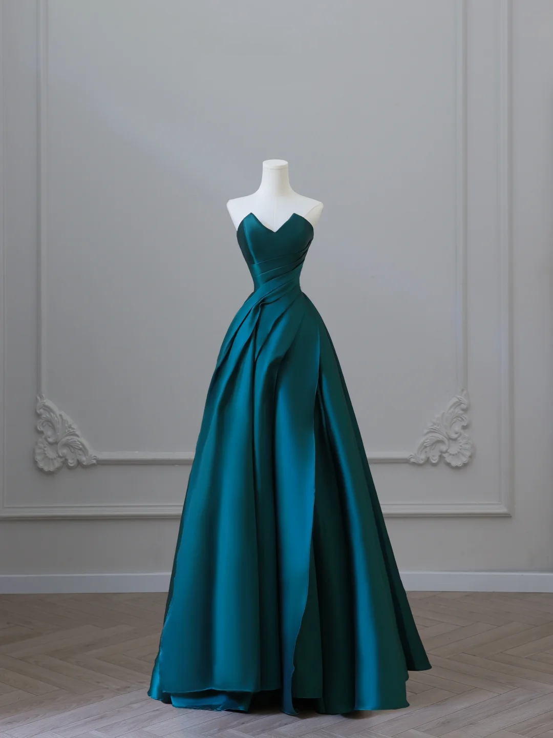 Elegant Green Strapless A-Line Satin Long Formal Evening Party Dresses, HZ0319