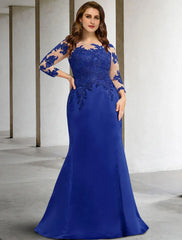 Aimishang  Mermaid / Trumpet Mother of the Bride Dress Plus Size Hide Belly Elegant Jewel Neck Floor Length Chiffon Lace 3/4 Length Sleeve No with Appliques