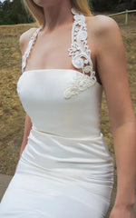 Mermaid Halter Neck Sleeveless Satin Simple White Wedding Dress