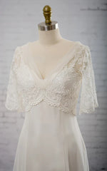 A-line Chiffon Dress With Half-sleeved Illusion Bodice