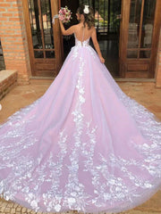 A Line Sleeveless V-Neck Lace Wedding Dresses