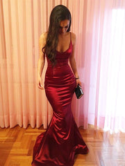 Spaghetti Straps Burgundy Mermaid Prom Dress, Burgundy Mermaid Graduation Dress, Formal Dresses