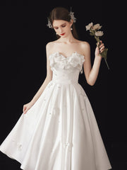 A-Line Sweetheart Neck Flower White Short Prom Dress, White Cocktail Dress