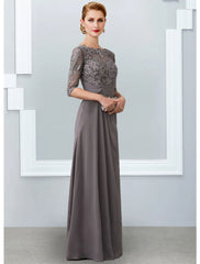Aimishang  Sheath / Column Mother of the Bride Dress Elegant Jewel Neck Floor Length Chiffon Lace 3/4 Length Sleeve with Appliques