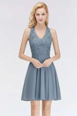 V-Neck Knee Length Floral Lace Birdesmaid Dresses