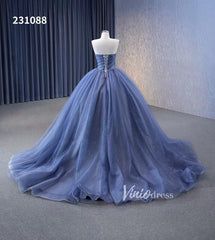 Dusty Blue Detachable Blossom Wedding Dresses Strapless Tiered Quinceanera Dress 231088
