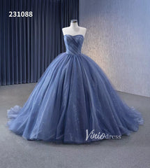 Dusty Blue Detachable Blossom Wedding Dresses Strapless Tiered Quinceanera Dress 231088